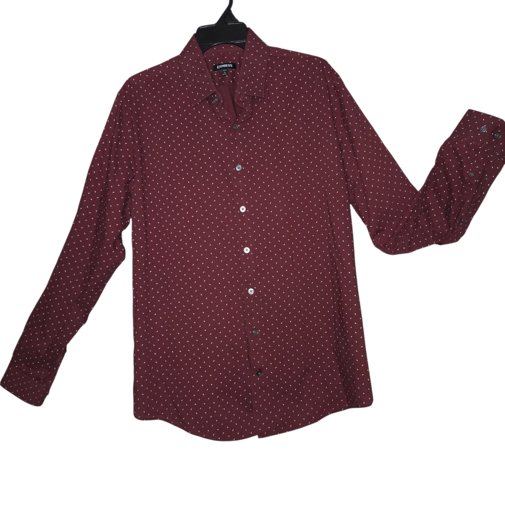 Express Burgundy Spec Print Casual Shirt